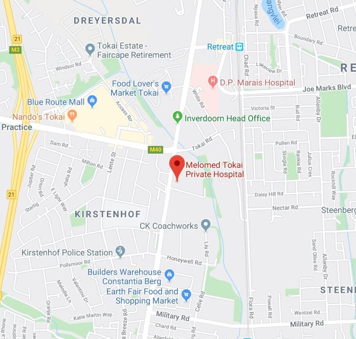 Map to Dr Aneeqah Hendricks at Melomed Tokai